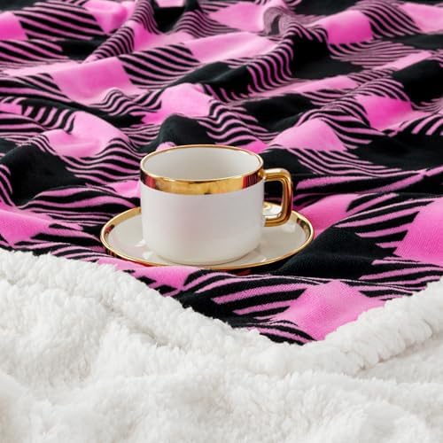 Touchat Sherpa Plaid Twin Blanket 60" X 70", Fuzzy Fluffy Soft Cozy Throw Blanket, Twin Size Plush Fleece Flannel Plush Microfiber Blanket for Couch Bed Sofa (Rosepink) - Image 3