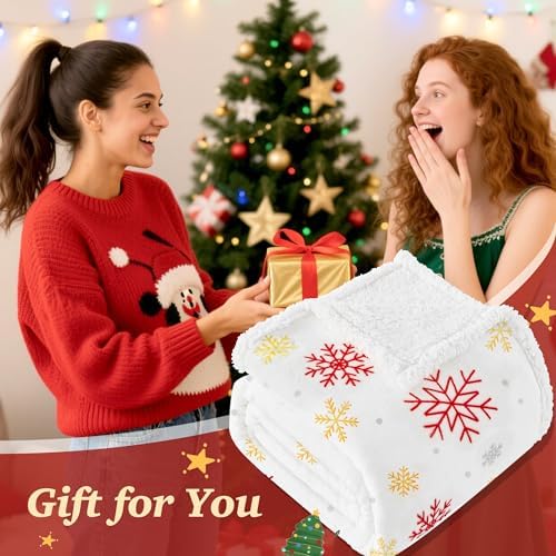 Touchat Christmas Throw Blanket, Fuzzy Fluffy Soft Cozy Blanket, Fleece Flannel Plush Microfiber Blanket for Couch Bed Sofa (50" X 60",White Snowflake) - Image 5