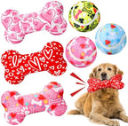 6 Pcs Valentine's Day Dog Toys Puppy Tennis Balls and Dog Squeaky Bone Toys Plush Interactive Pet Toys for Small Medium Large Dog Plush Chew Toys Puppy Training Toss Playing Gift by Vertintong