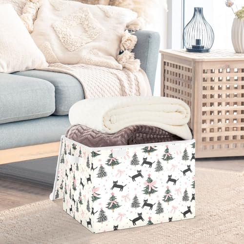 Bolaz Storage Bins with Lids and Handles,Pink Bows Cats Christmas Tree Pattern Storage Box Basket with Cover Collapsible Organizer Containers for Home Closet, Shelves - Image 5