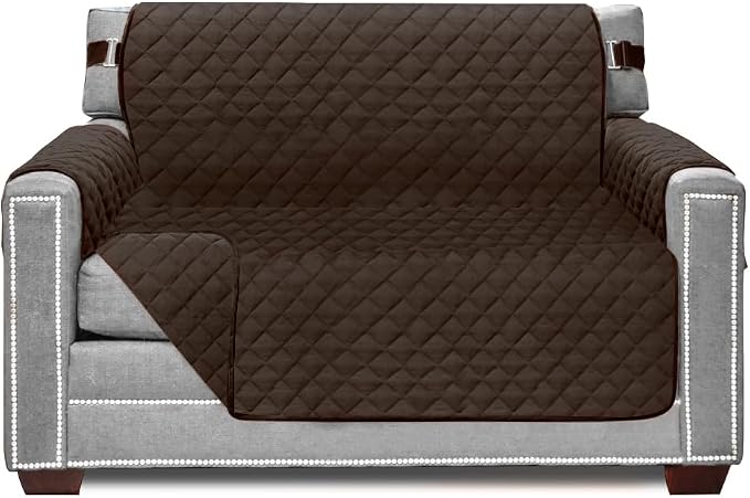 Sofa Shield® Couch Armchair Covers for Dogs, Reversible Furniture Protector with Strap, Stain and Tear Resistant Cushion Cover, 48 inch Seat, Machine Washable Slipcover Pets, Cats, Chocolate