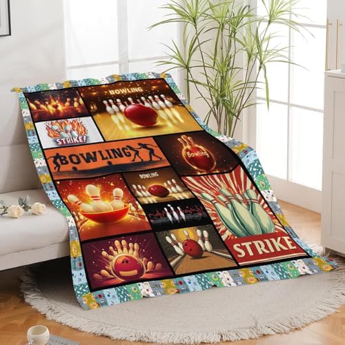 Bowling Blanket Bowling Throw Blanket Gifts for Bowling Lovers Women Men Boys Girls Kids Adults Super Soft Cozy Plush Fluffy Fuzzy Fleece Blanket Home Decor 60''X80'' by Fuzawet