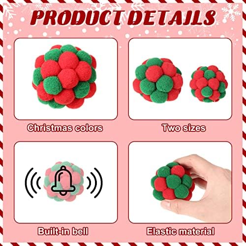 Queekay 6 Pieces Christmas Cat Toy Balls with Bell, 2 Sizes Soft Fuzzy Colorful Interactive Kitten Cat Toys - Image 3