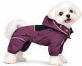 LOVELONGLONG Waterproof Dog Raincoat with Removable Hood – Outdoor Full Body Dog Jacket, Windproof Snowproof Shell Suit – All Season Pet Rain Gear Plum Purple XS