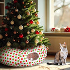 Soulchen Cat Tunnel Christmas Tree Skirt 3ft x 3ft Red and Green Cat Bed - Image 2