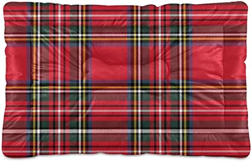 Traditional Red Tartan Plaid Dog Bed Mat for Small Dog Puppy Cat Kitten, Scottish Tartan Check Ultra Soft Pet Bed Mattress for Crate with Anti-Slip Washable, Green, 18 x 24 Inches by Mazeann