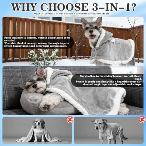 EXPAWLORER Dog Winter Coat with Hat - Fleece Flannel Warm Pet Cloak Cape Blanket with Hood for Cold Weather, Windproof Thicken Dog Sweater Jacket Clothes Vest for Small Medium Large Dogs Cats Grey S - Image 3