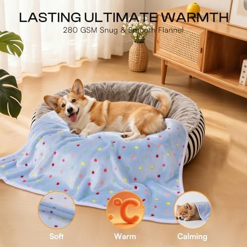 1 Pack 6 Blankets Dog Cat Soft Fluffy Fleece Pet Blanket Warm Cute Print Design Puppy Kitten Blanket Doggy Dot Small(23"x16") - Image 4