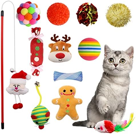Christmas Stocking Cat Toys, 12PCS Xmas Cat Toy Set with Mouse, Squeaky Toys, Balls, Cat Teaser, Indoor Interactive Cat Gift - Image 7