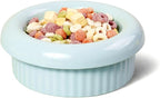 Donut Bowl Elevated Ceramic Cat Bowl with Stand, Raised Whisker-Friendly Bowl for Cats & Small Dogs, Patented Donut Design, Made in Korea (2.8" H -Blue)
