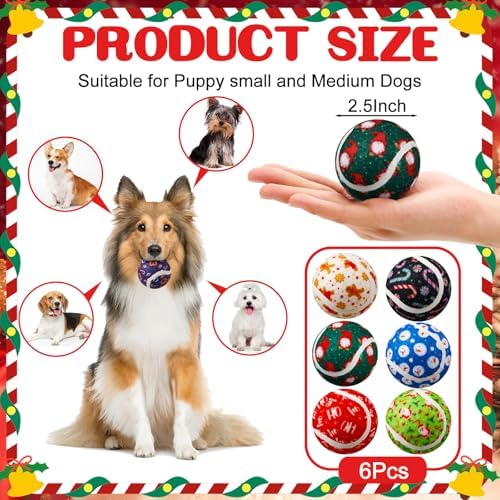 Civaner 6 Pcs Christmas Dog Toys Bulk, 2.5 Inch Squeaky Tennis Balls - Image 2