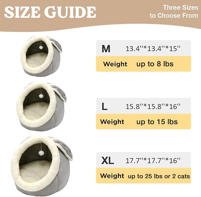 Cat Beds for Indoor Cats-Rabbit-Shaped Cat Cave Bed with Hanging Toy,Grey L | Super Soft Calming cat Tent house for Kitten&Puppy,Warm Plush&Machine Washable&Removable Cushioned Pad,Cute cat Hideaway