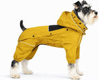 LOVELONGLONG Waterproof Dog Raincoat with Removable Hood – Outdoor Full Body Dog Jacket, Windproof Snowproof Shell Suit – All Season Pet Rain Gear Mustard Yellow S