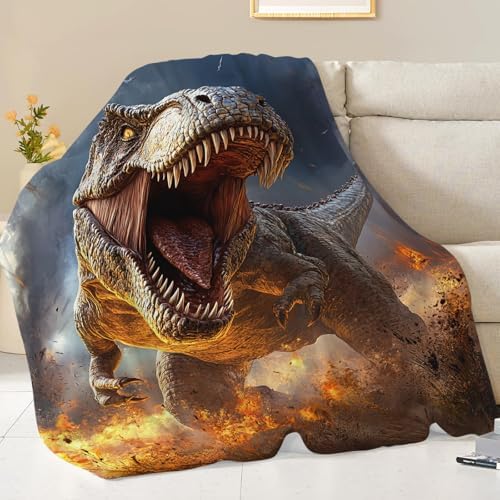 Fire Dinosaur Blanket for Girls Women Boys Men Adults Kids Soft Cozy Fleece T-Rex Dino Throw Blankets Gifts Warm Flannel Plush Lightweight Decor for Couch Bed Sofa 80"X60" - Image 5