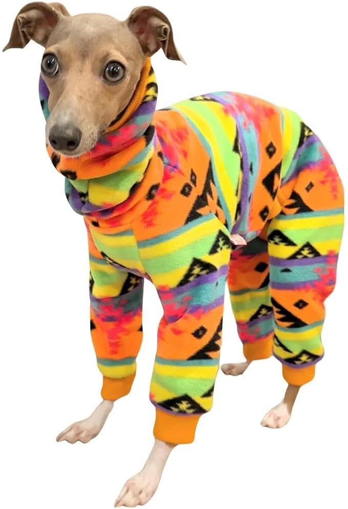 D Doggy Star Italian Greyhound Sweater Turtleneck Outfit Nordic Fleece Onesie Clothes Whippet for Dog Coat (2XL,Orange Nordic)