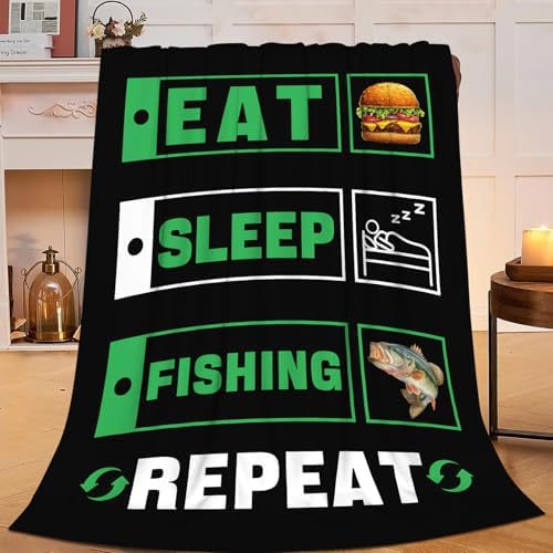 Fishing Blanket for Girls Women Boys Men Adults Kids Soft Cozy Fleece Eat Sleep Fish Hamburger Throw Blankets Fisherman Gifts Warm Flannel Plush Lightweight Decor for Couch Bed Sofa 60"X50" by Unknown