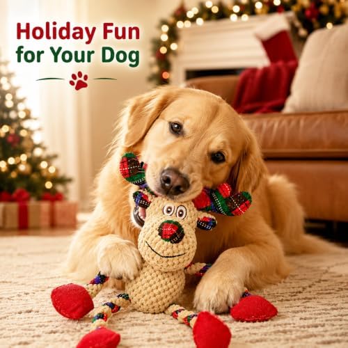 Christmas Squeaky Dog Toys- Interactive Plush Toys with 5 Squeakers- Stuffed Dog Toys for Medium & Large Breeds- Reducing Boredom and Relieving Anxiety (Elk) - Image 6
