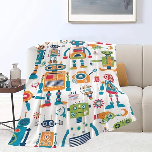 Robot Throw Blanket Cartoon Robot Machine Gifts for Kids Teens Girls Boys Adults Soft Cozy Warm Plush Fluffy Fuzzy Fleece Blanket Birthday Festival Decor 40''X50'' - Image 5