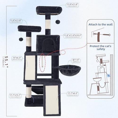 Gitelsnour Cat Tree Tower Multi-Level with 2 Scratching Boards, GCT022G - Image 6