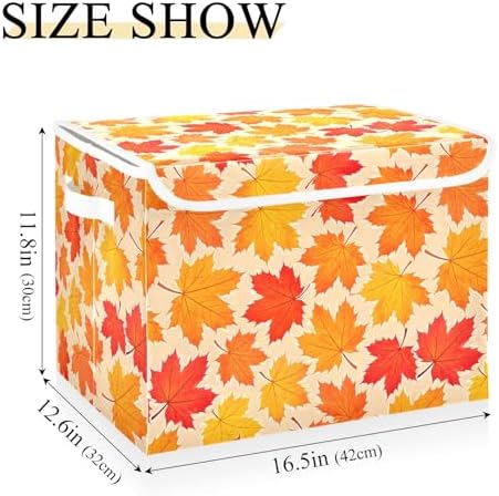 Bolaz Storage Bins with Lids and Handles, Autumn Maple Leaf Yellow Fallen Leaves Storage Box Storage Basket with Cover Collapsible Organizer Containers for Home Closet, Shelves - Image 3