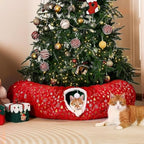 Rywell 3-in-1 Cat Tunnel Christmas Tree Skirt,Soft Plush Tunnel Bed for Indoor Cats Play, Rest & Hide, Foldable Cat Tunnel with Cozy Cushion & Toy Balls, Perfect for Christmas Tree Decor by Rywell