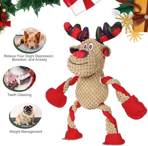 IOKHEIRA Christmas Dog Toys - Squeaky Dog for Small, Medium, and Large Dogs, Holiday Dog Toys with Organic Cotton, 5 Squeakers & Crinkle Papers, Soft Plush for Tug of War - Image 4
