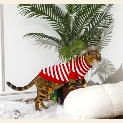 PUMYPOREITY Cat Sweater for Cats Only, Santa Pattern Knit Kitten Sweater - Image 6