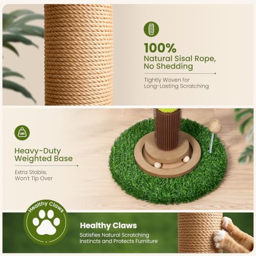 37'' Tall Cat Scratching Post, Sturdy Cat Tree Tower with Plush Perch, Hanging Toy & Interactive Wooden Ball, Durable Sisal Scratcher for Indoor Cats and Kittens - Image 4