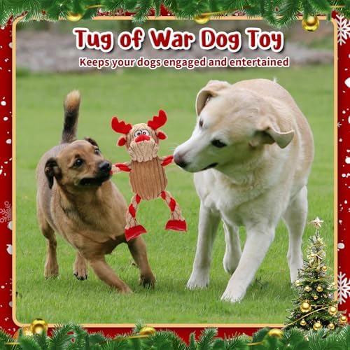 Christmas Dog Toys Tough Chew Toys for Large Dogs, Stuffed Reindeer Dog Toy with 5 Squeakers & Crinkle Paper, Squeaky Interactive Plush Toy to Keep Them Busy, Dog Gifts for Small Medium Large Dogs - Image 5