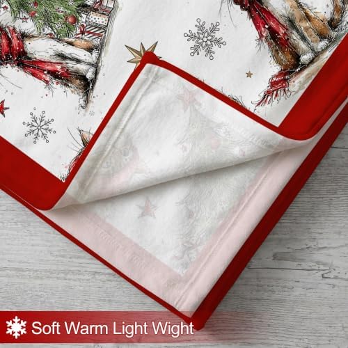 Christmas Fleece Blanket, Red Cat Christmas Trees Throw Blanket - Image 5
