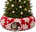 Christmas Snowflake Cat Tunnel Bed Under Tree, Velvet Jacquard, 10" x3 Ft by MAKEPETLUCKY-WelcometoCatTunnelClub