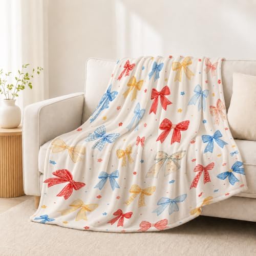 Colorful Bow Throw Blanket Cute Ribbon Pattern Gifts 50''X60'' - Image 3