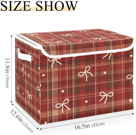 Bolaz Checked Bow Storage Bins with Lids and Handles, Storage Box Basket with Cover Collapsible Organizer Containers for Home Closet, Shelves - Image 3