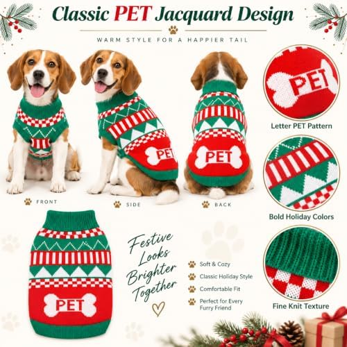 Dog Sweater for Medium Dogs Girl Boy Winter, Dog Clothes, Green, L - Image 5