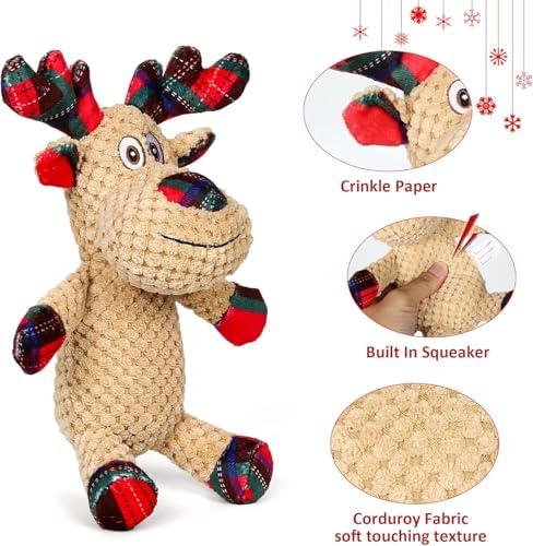 IOKHEIRA Christmas Reindeer Dog Toys, Squeaky Plush Dog Toy with Crinkle Paper, Christmas Dog Chew Toy for Small Medium Dogs, for Dogs - Image 5