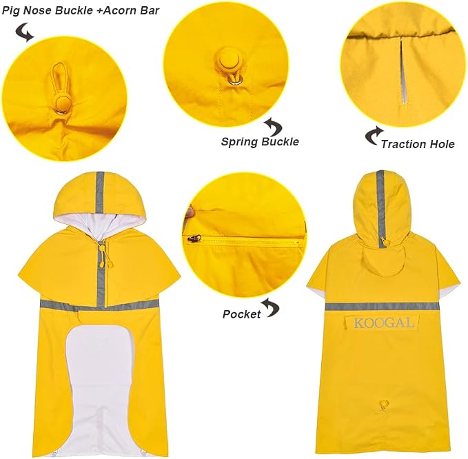 Pet Large Dog Raincoat Apparel Poncho Waterproof for Medium Large Sized for Dog Raincoat Clothes (Yellow, 4XL)