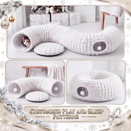 Christmas Tree Cat Tunnel 36 in Donut Bed, White, Bubble Fleec, Fluffy - Image 4