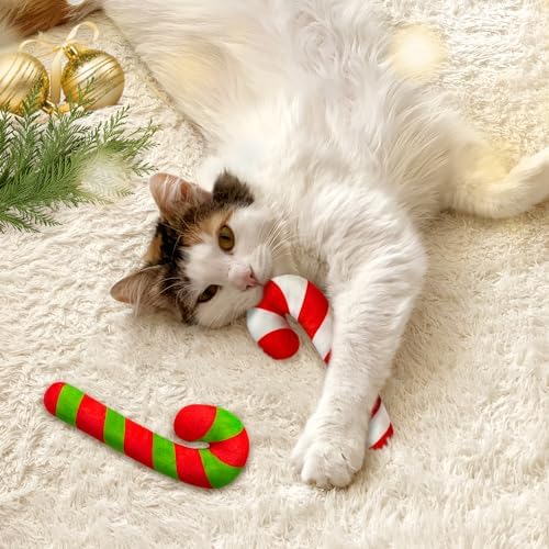 MALLMALL6 2Pcs Christmas Candy Cane Catnip Toys Gift for Cat, Indoor Cat Chew Bite Kick Plush Catmint Pet Toys Supplies for Cat Lover Gifts, Cute Interactive Cat Toy with for Pet Presents - Image 4