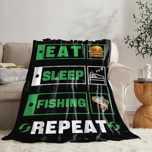 Fishing Blanket for Girls Women Boys Men Adults Kids Soft Cozy Fleece Eat Sleep Fish Hamburger Throw Blankets Fisherman Gifts Warm Flannel Plush Lightweight Decor for Couch Bed Sofa 80"X60" - Image 4