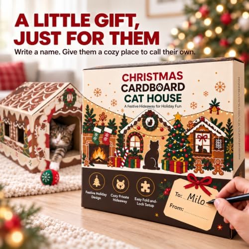 Gingerbread Christmas Cat House, Sweet Hideaway with 2 Scratchers & Catnip - Image 3