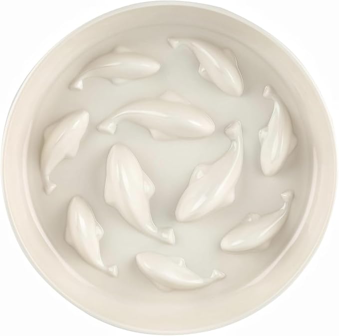 Slow Feeder Bowl for Cats and Small Dogs,Cilkus Fish Pool Design, Fun Interactive Bloat Stop Puzzle Feeder Bowl Healthy Eating Diet Made of Melamine Food Grade Material