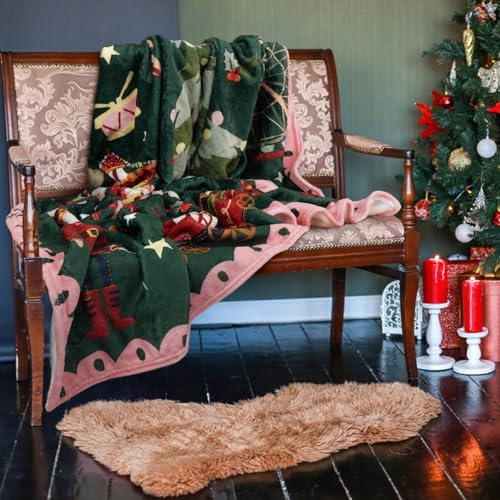 Christmas Throw Blanket for Couch 60x50,Green Winter Holiday Festival Cute Xmas Nutcracker Christmas Tree Blankets for Woman,Soft Flannel Fleece Blankets for Home Living Room Bed Chair Decor - Image 3