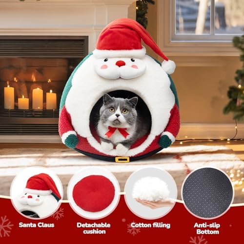 CATISM Christmas Cat Bed - Cute Santa Claus Cat Beds for Indoor Cats - Image 5