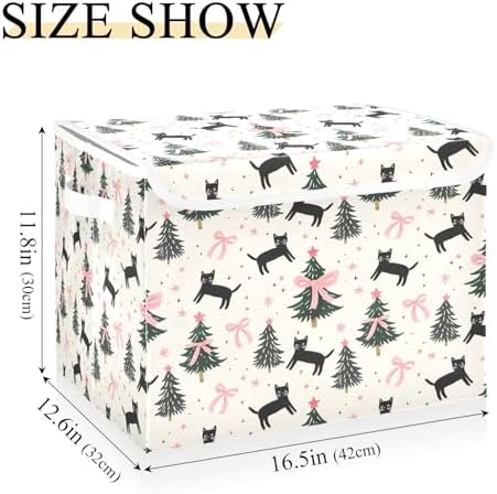 Bolaz Storage Bins with Lids and Handles,Pink Bows Cats Christmas Tree Pattern Storage Box Basket with Cover Collapsible Organizer Containers for Home Closet, Shelves - Image 3