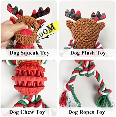 Dog Christmas Toys for Small Medium Large Dogs, Squeaky Plush Dog Toys + Interactive Dog Toys + Dog Rope Toys Multi Function Cute Reindeer Puppy Toys for Christmas - Image 2