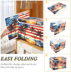 Bolaz American Flag Coconut Tree Storage Bins with Lids and Handles, Storage Box Basket with Cover Collapsible Organizer Containers for Home Closet, Shelves - Image 4
