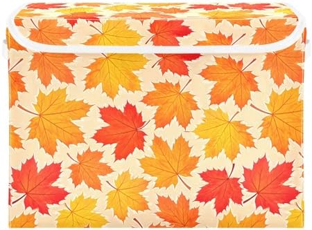 Bolaz Storage Bins with Lids and Handles, Autumn Maple Leaf Yellow Fallen Leaves Storage Box Storage Basket with Cover Collapsible Organizer Containers for Home Closet, Shelves - Image 2