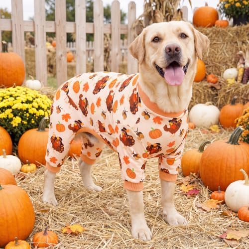 XPUDAC 4 Pack Thanksgiving Dog Pajamas Onesies for Medium Large Dogs, 3XL - Image 3