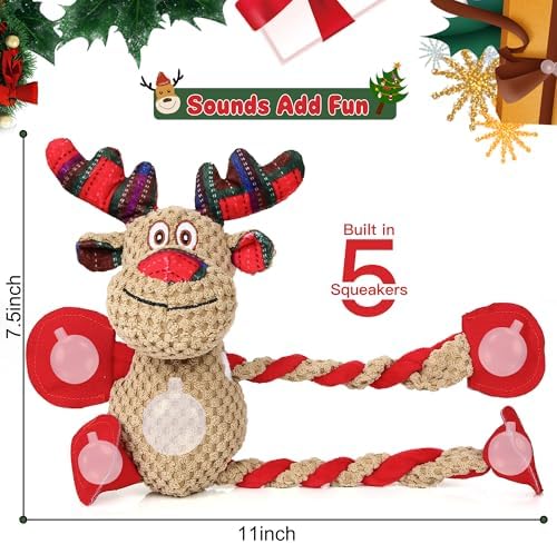 IOKHEIRA Christmas Dog Toys - Squeaky Dog for Small, Medium, and Large Dogs, Holiday Dog Toys with Organic Cotton, 5 Squeakers & Crinkle Papers, Soft Plush for Tug of War - Image 3