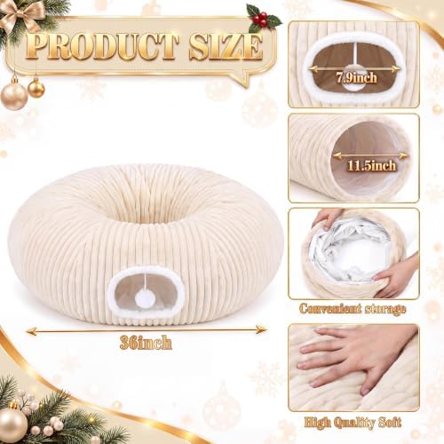 Christmas Tree Cat Tunnel 36 in Donut Bed, Beige, Flannel, Corduroy - Image 4